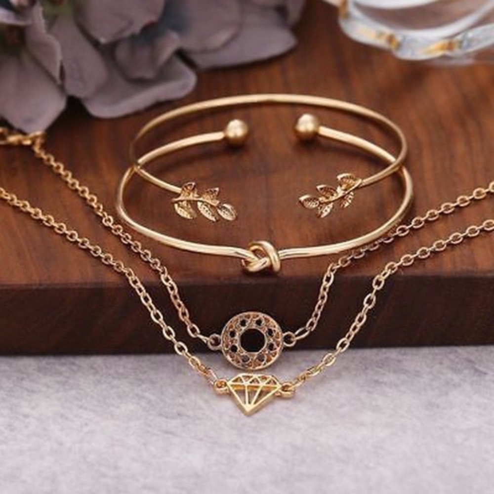 ⭐️HP 4Pcs Leaf Knot Bangle Gold Bracelet - Picture 5 of 5